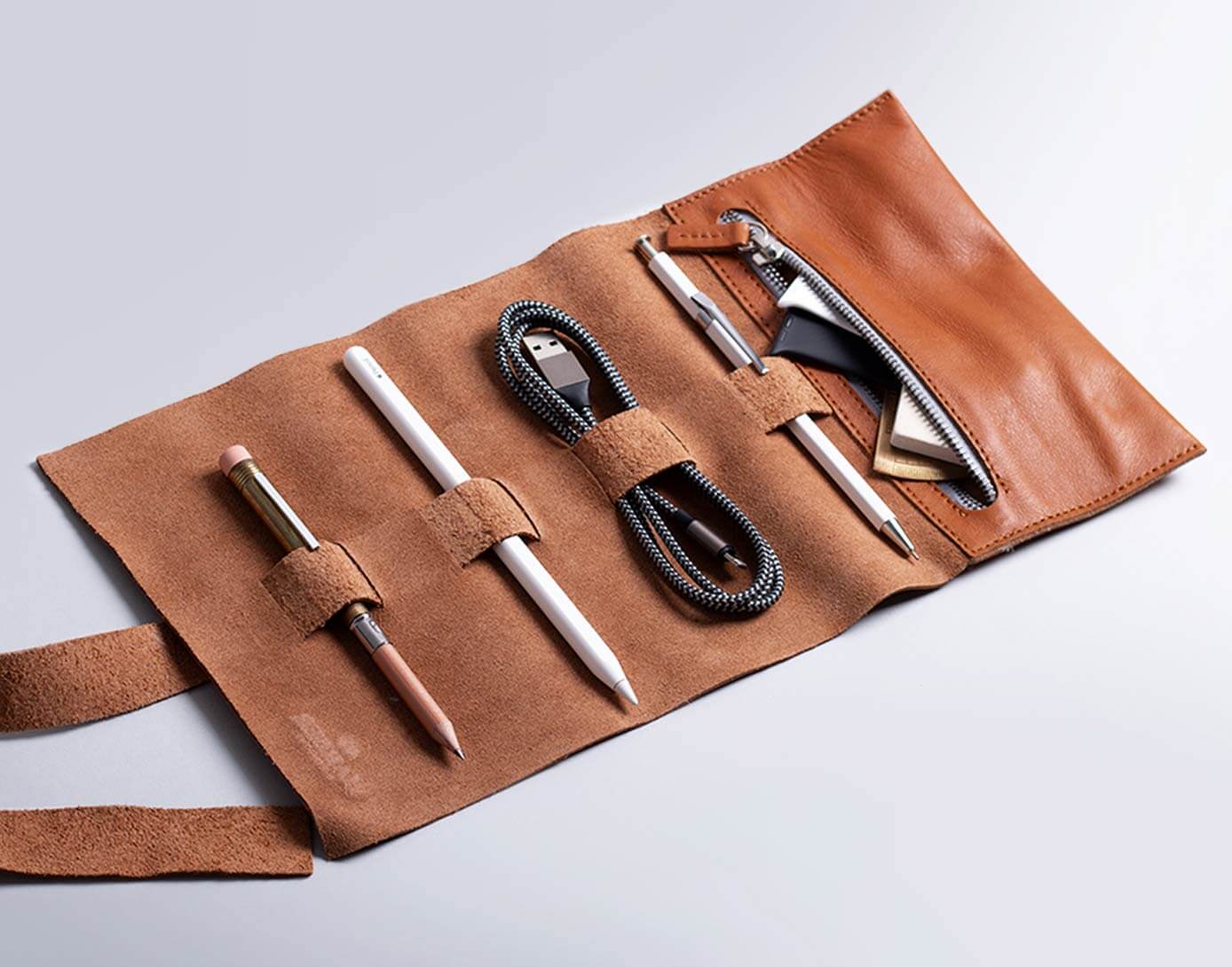 Leather organisers for cables and tools