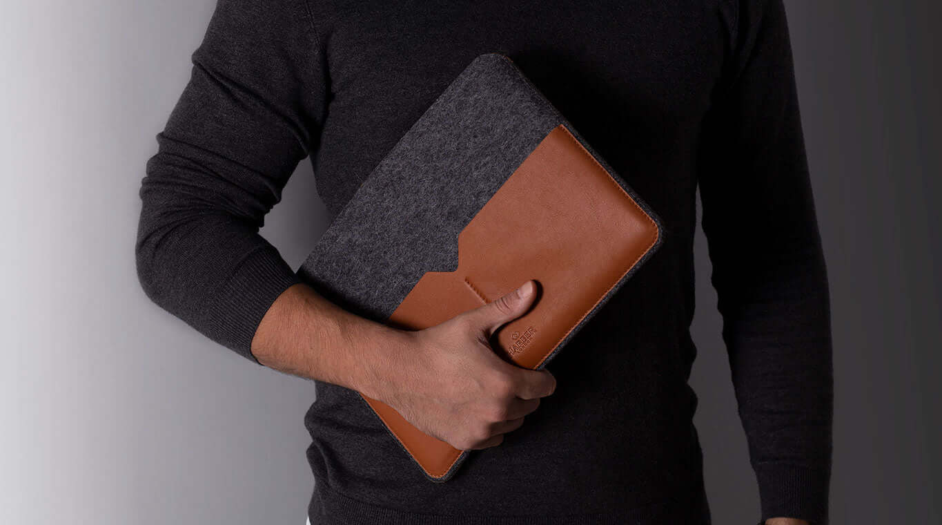 Wool felt and leather case for MacBook