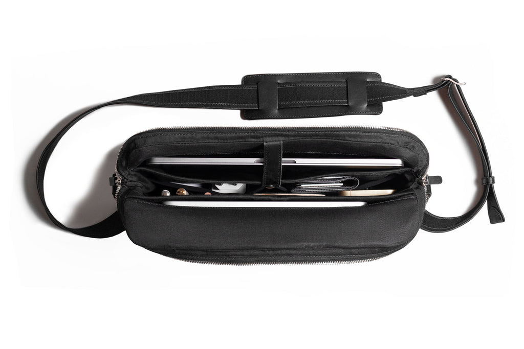 Leather Messenger Bag for MacBook Black