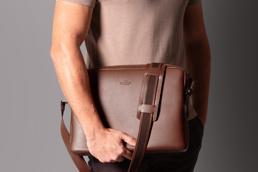 Leather Messenger Bag for MacBook Deep Brown