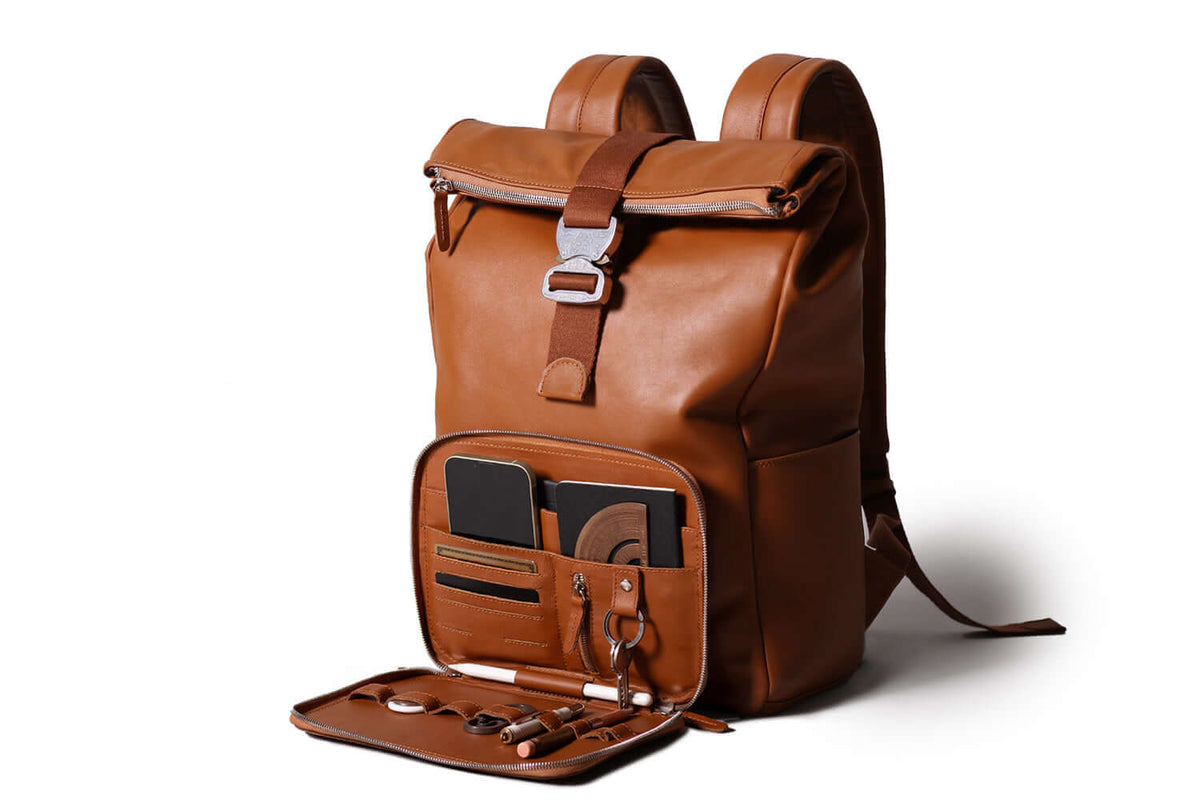 Leather Roll Top Backpack for Laptop Harber London