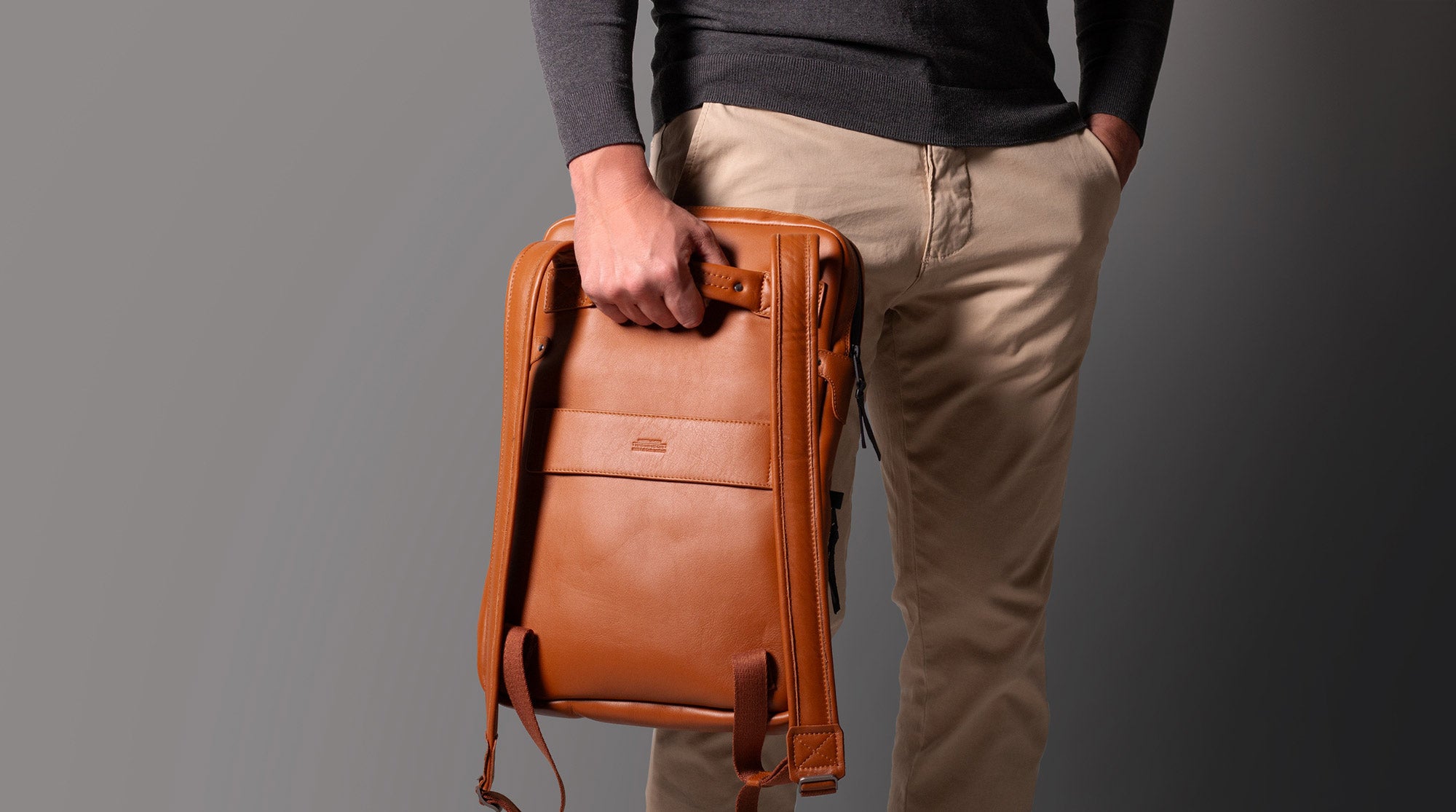 Premium leather slim laptop backpack