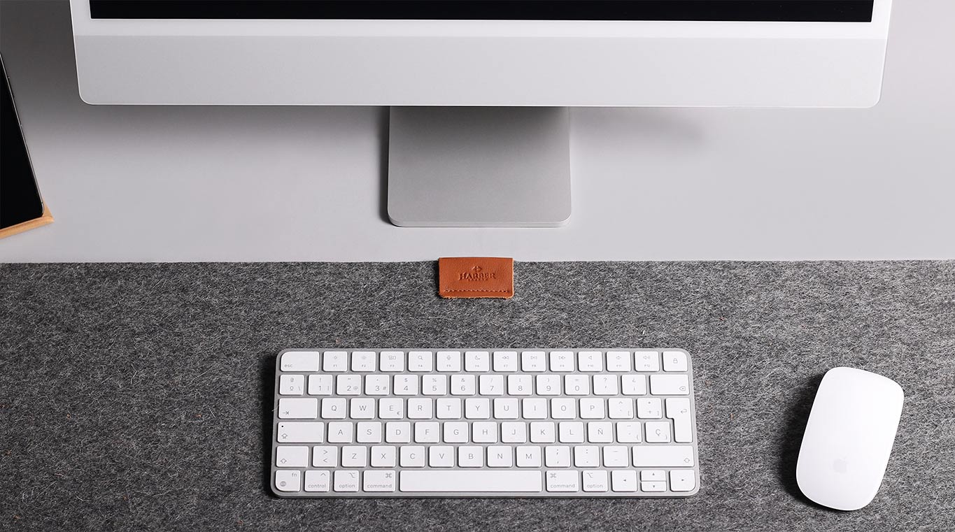 Desk Apple setup with premium wool felt desk pad