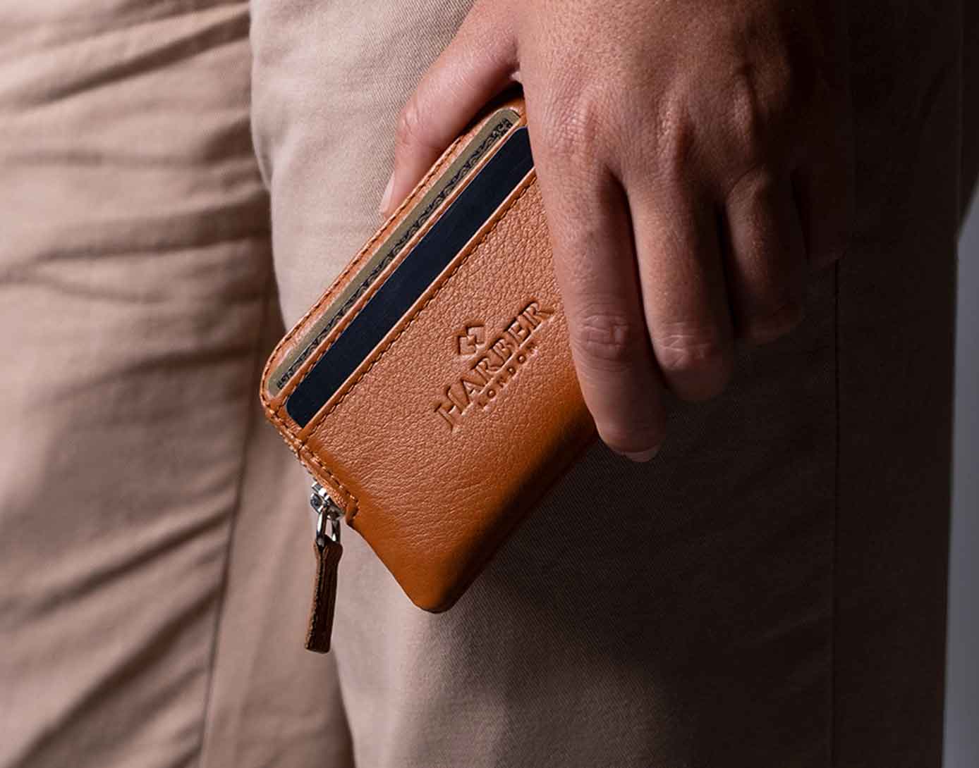Leather zip coin pouch  for men and women