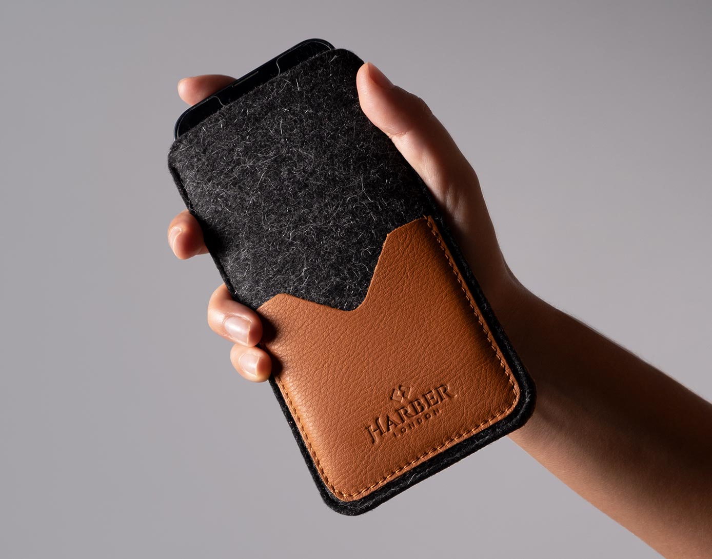 iPhone wool felt and leather sleeve