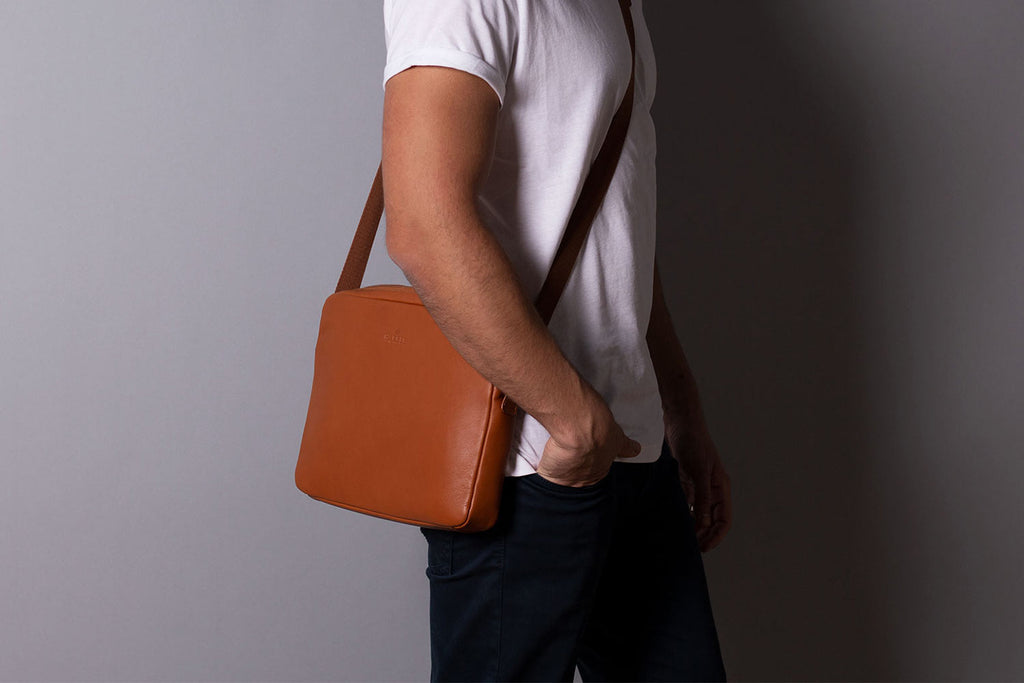 Leather Messenger Bag for iPad Tan