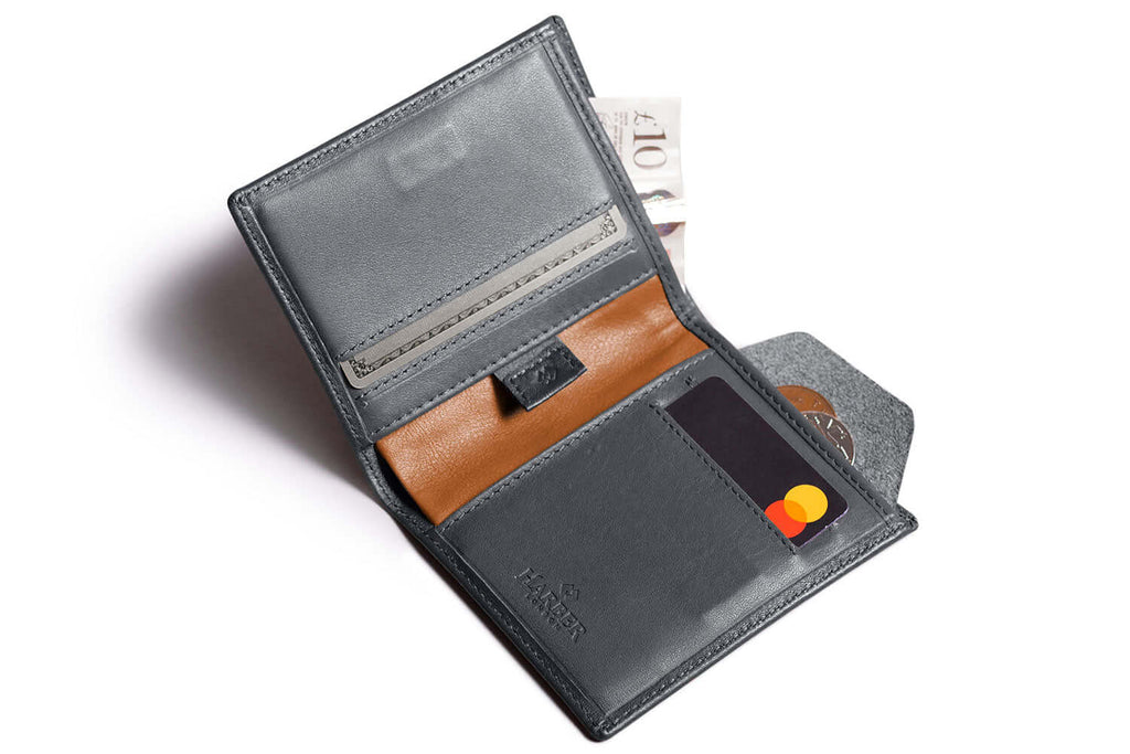 Leather Bifold Wallet with RFID Protection Grey
