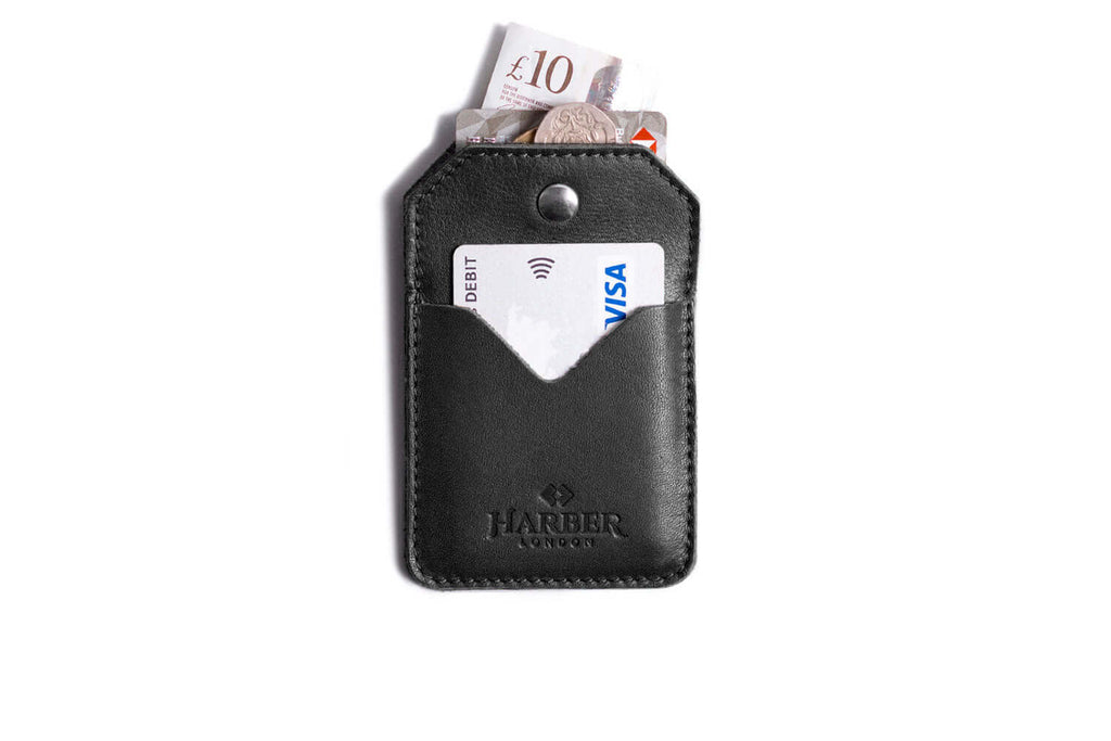 Leather Snap Card Holder - 2 pockets Black