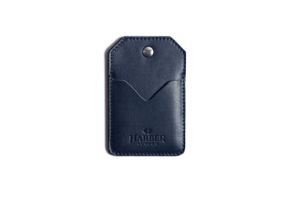 Leather Snap Card Holder - 2 pockets Navy