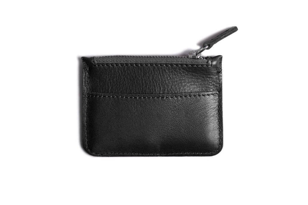 Leather Zip Coin Wallet Black