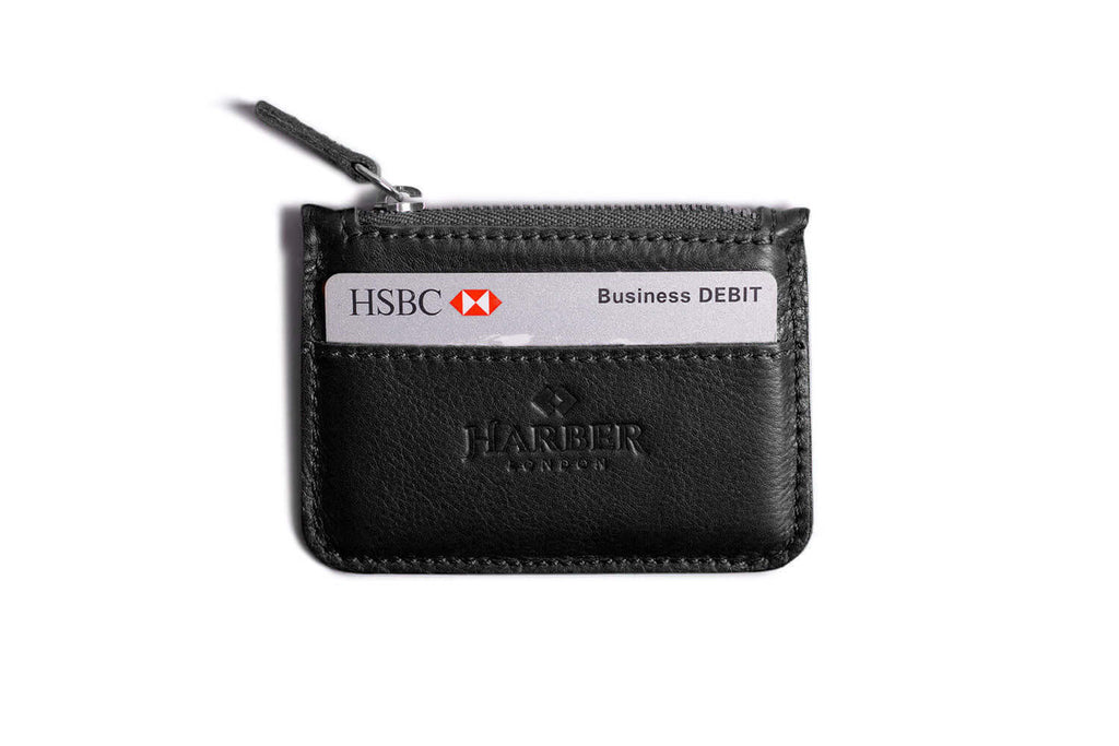 Leather Zip Coin Wallet Black