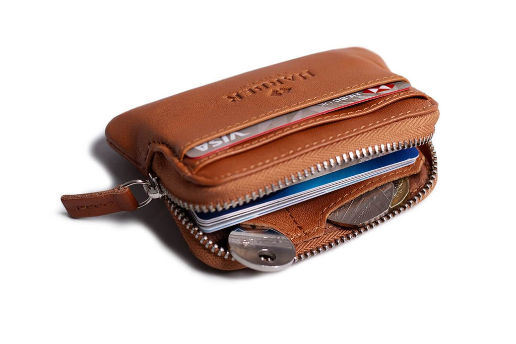 Leather Zip Pouch Wallet Tan