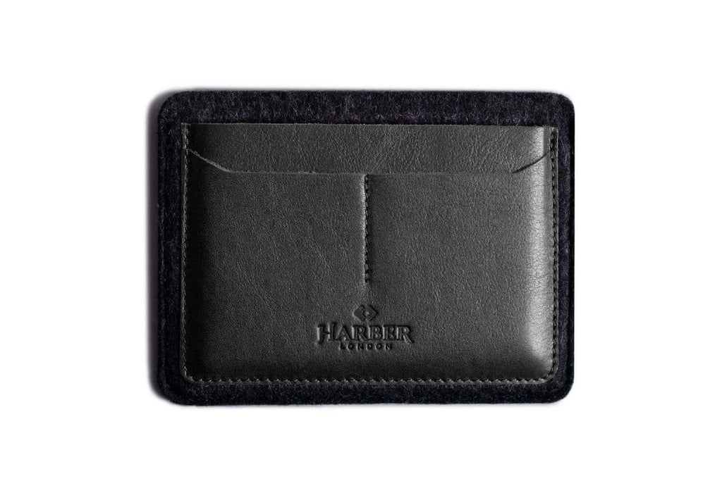  Flat Leather Passport Holder Black/Black Felt