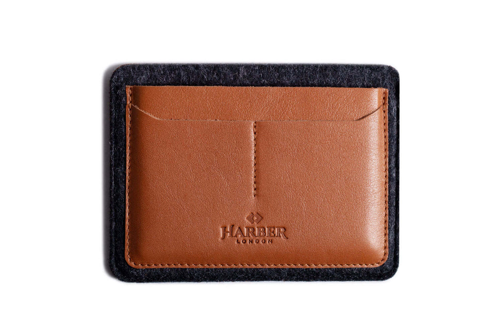  Flat Leather Passport Holder Tan/Black Felt