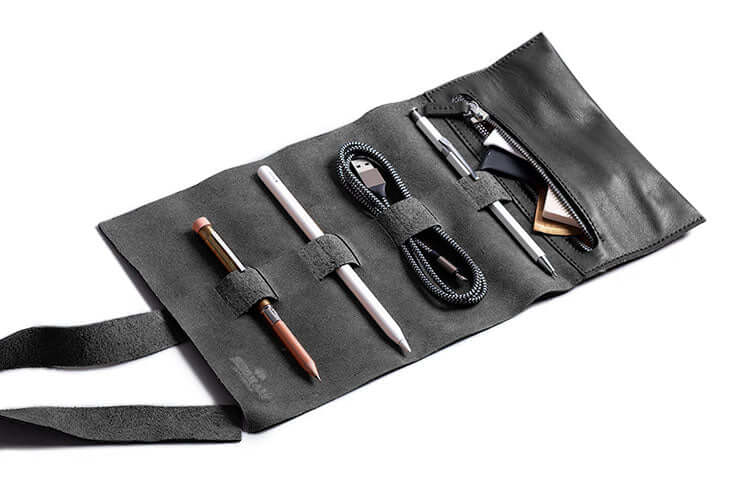 Mini Zip Leather Rollup Cord & Tools Wrap Black