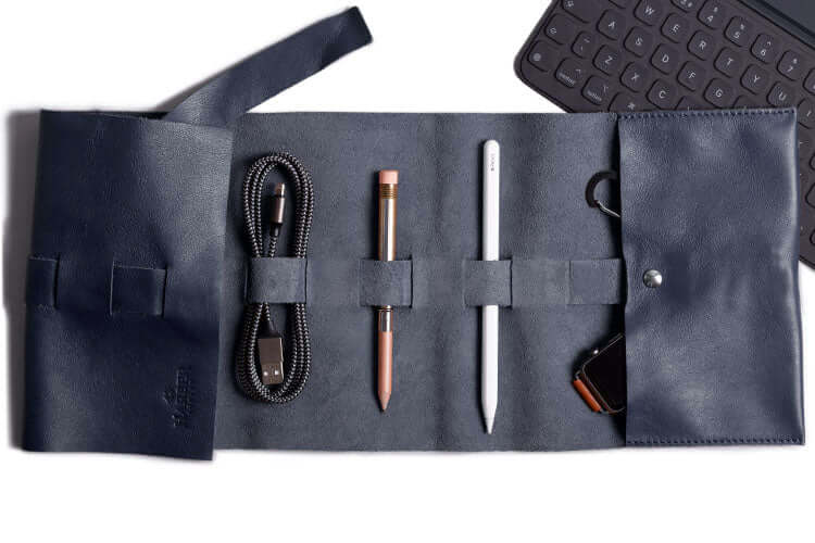  Leather Rollup Cord & Tools Wrap Navy