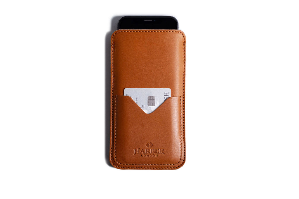 Slim Leather Smartphone Sleeve Case Tan