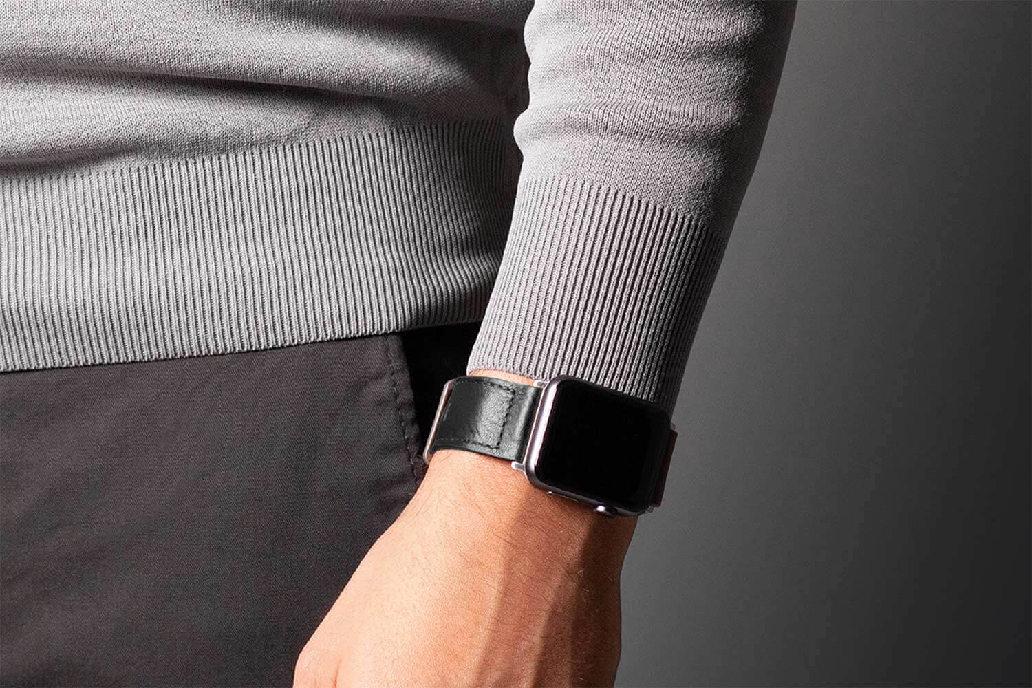 Bracelet Apple Watch. Moderne - Cuir Noir