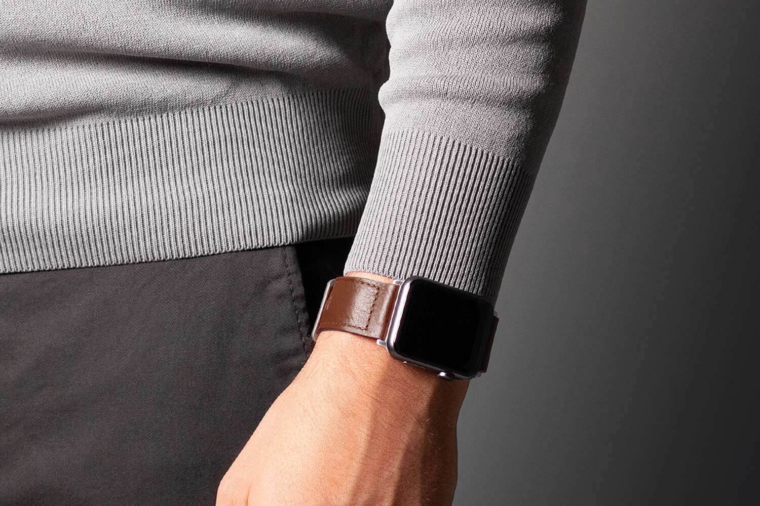 Bracelet Apple Watch. Moderne - Cuir Brun Foncé