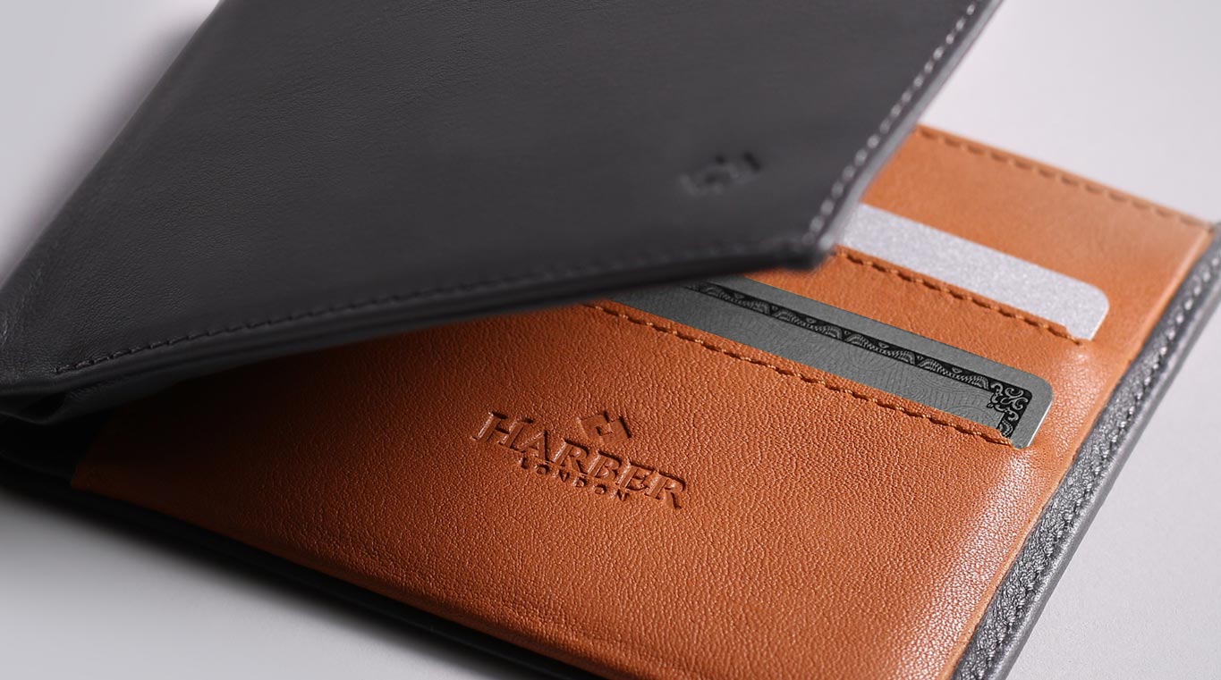 Open Leather Business Wallet with Harber London Logo embossed
