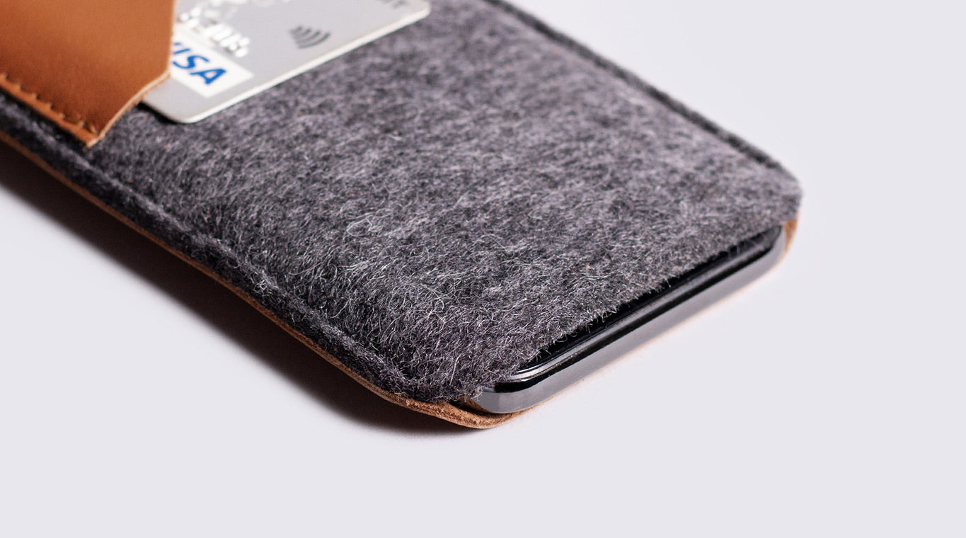 Wool felt and leather iPhone sleeve case