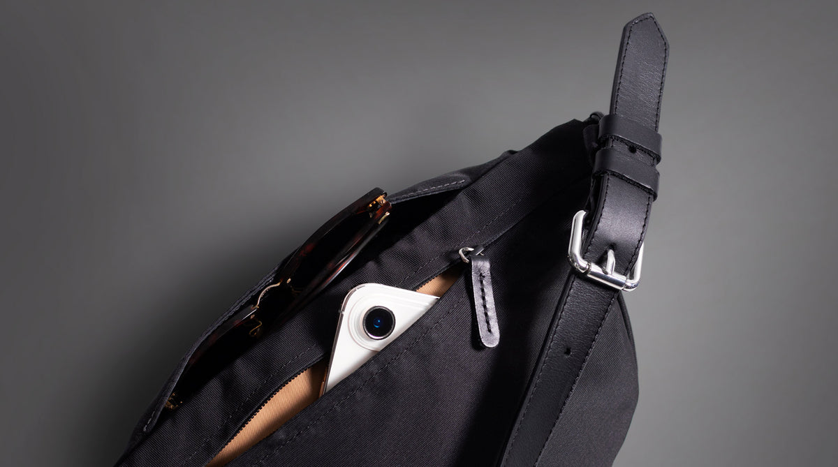 Black cross body bag with back pocket 