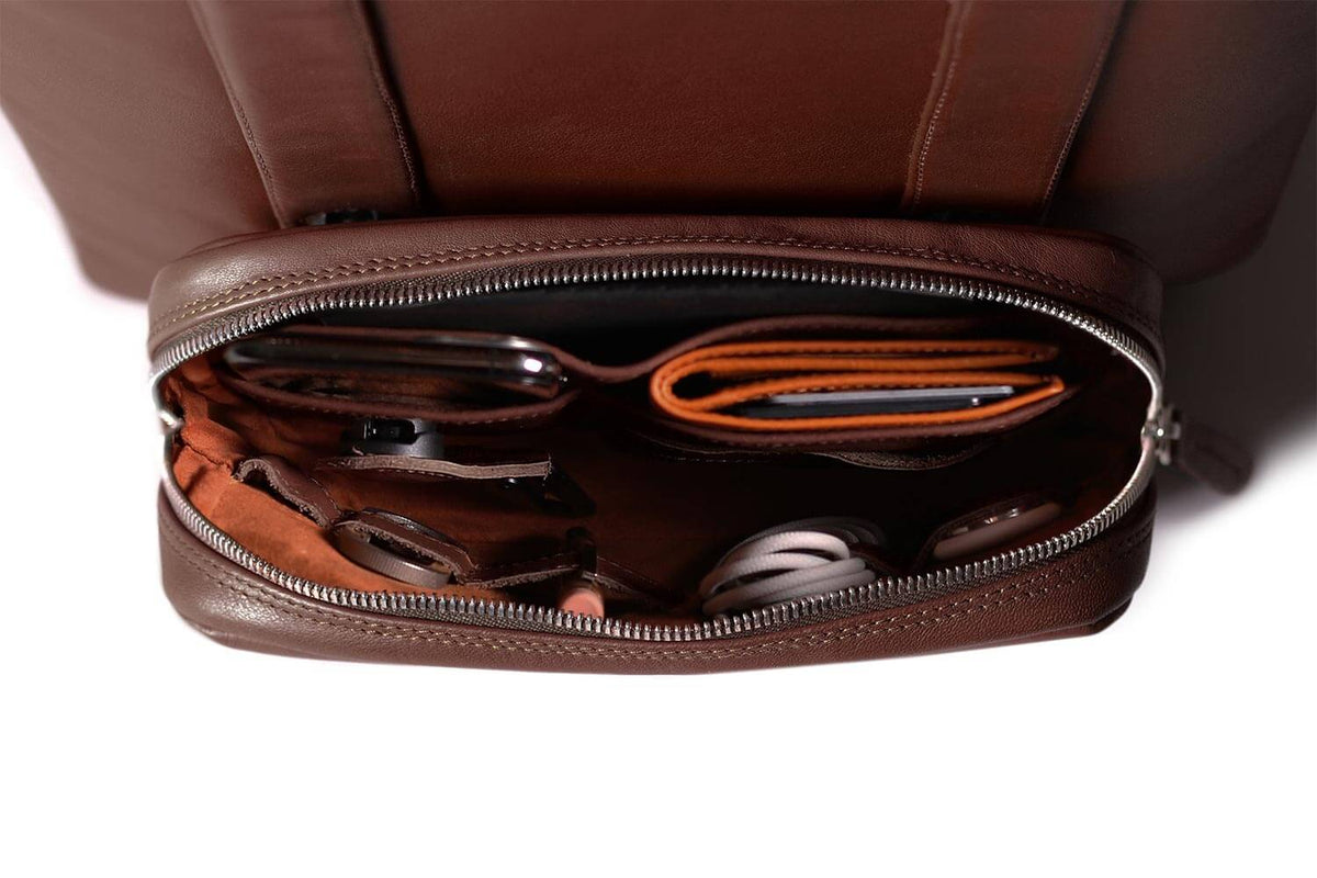 Modular Leather Backpack – Deep Brown Tech