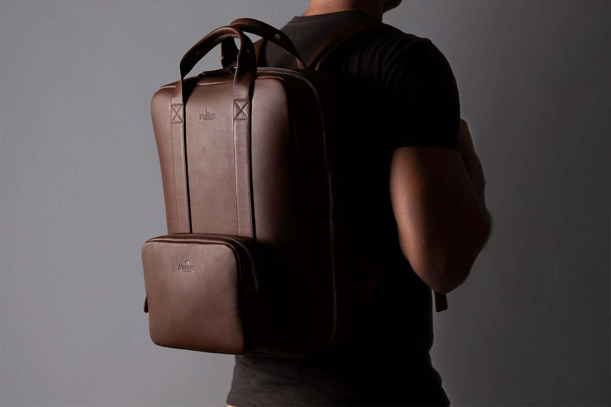 Modular Leather Backpack – Deep Brown Tech