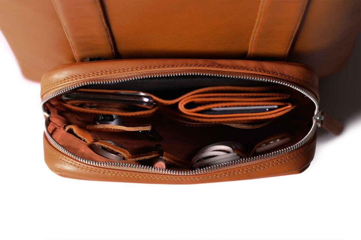 Modular Leather Backpack – Tan Tech 