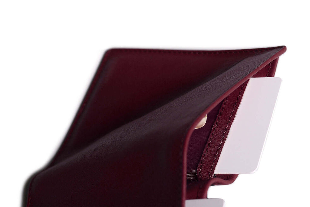 Portefeuille à deux volets en cuir avec protection RFID Bordeaux