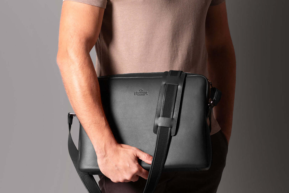 Leather Messenger Bag for MacBook Black