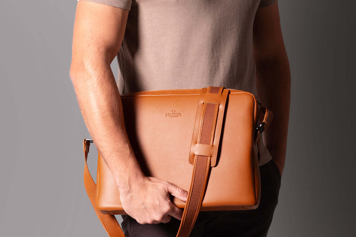 Leather Messenger Bag for MacBook Tan