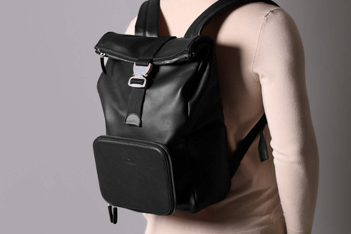 Leather Roll Top Backpack – Black Nomad