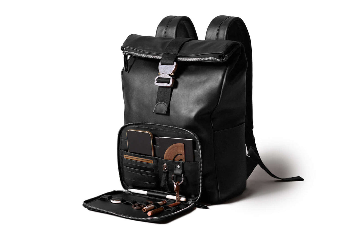 Leather Roll Top Backpack – Black Nomad