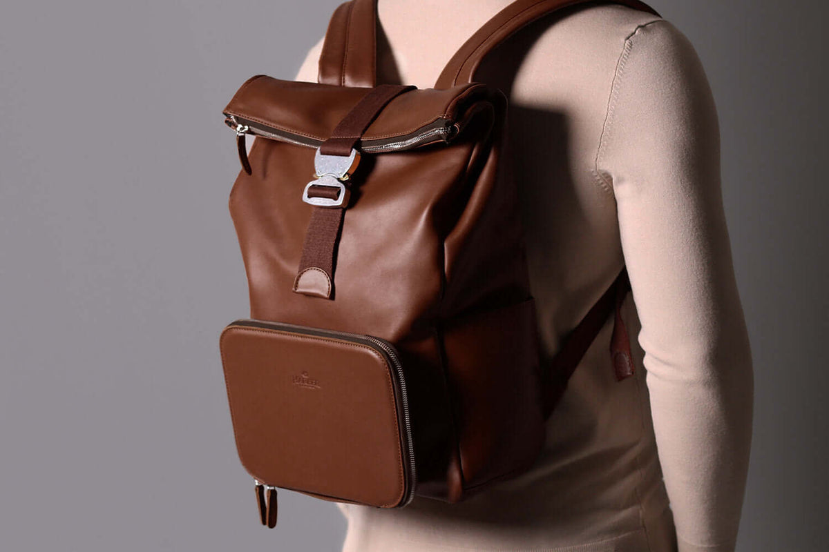 Leather Roll Top Backpack – Deep Brown Nomad