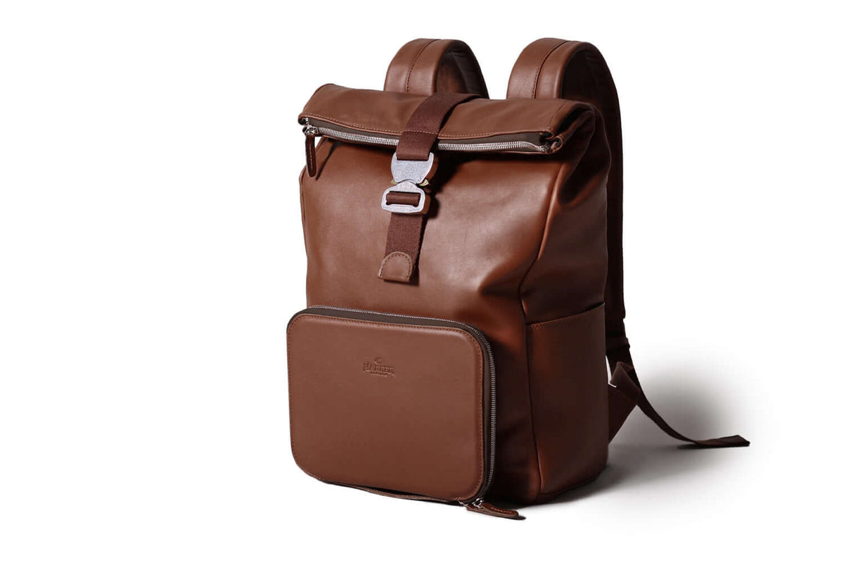 Leather Roll Top Backpack – Deep Brown Nomad