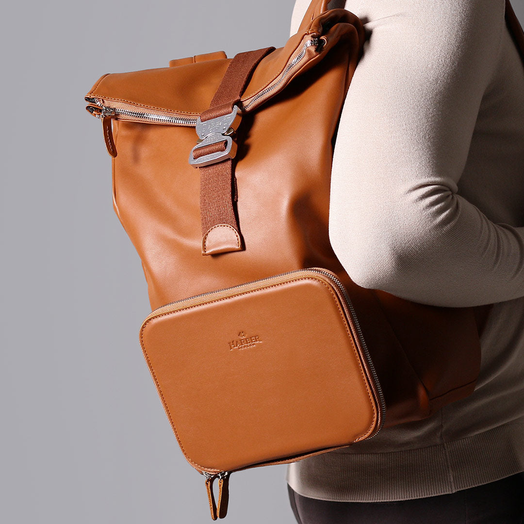 Leather luxurious roll top backpack