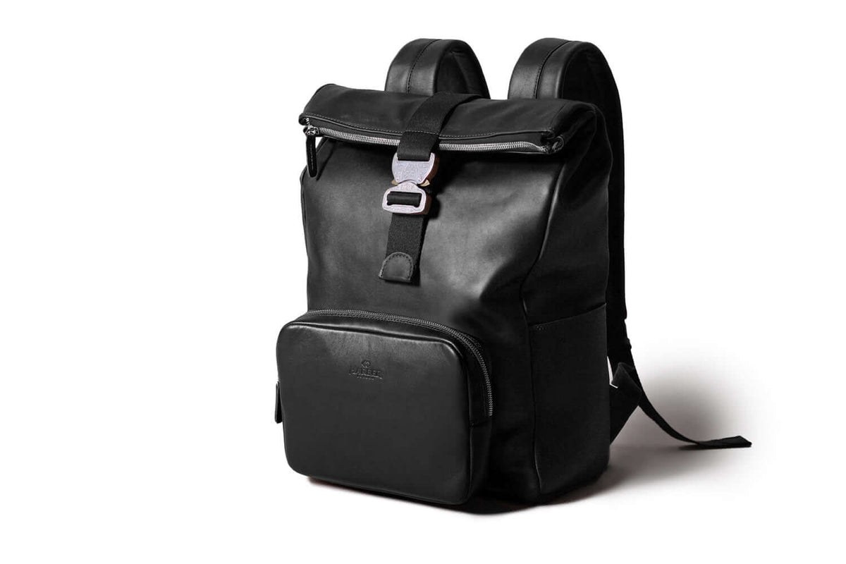 Leather Roll Top Backpack – Black Tech