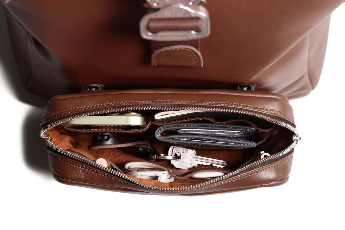 Leather Roll Top Backpack – Deep Brown Tech
