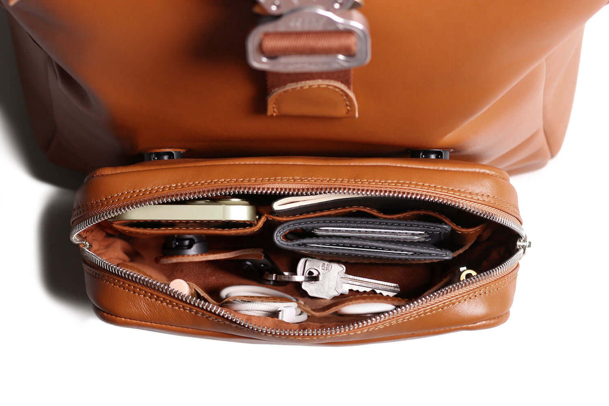Leather Roll Top Backpack – Tan Tech