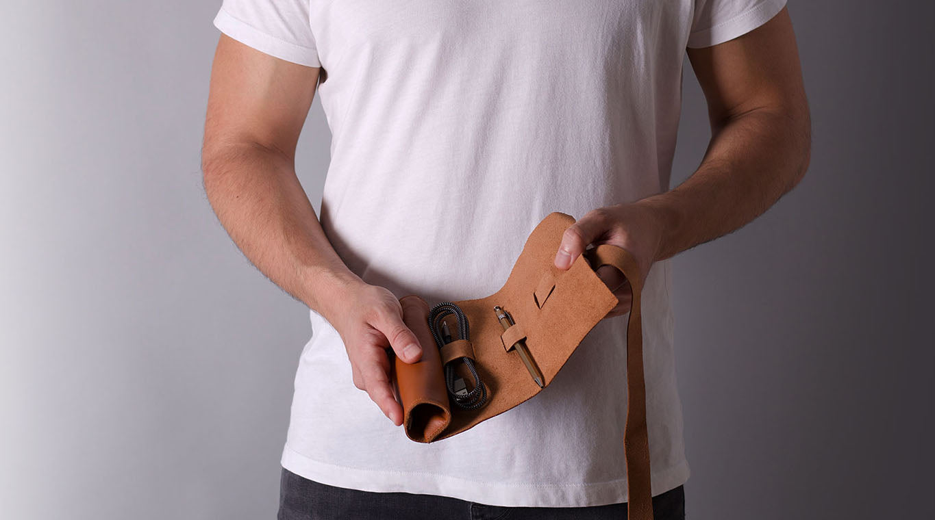 Leather Rollup cable organiser