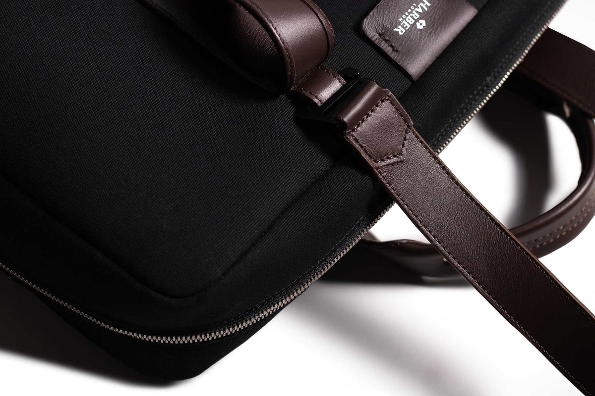 Rugged Laptop Briefcase Black Fabric / Brown Leather