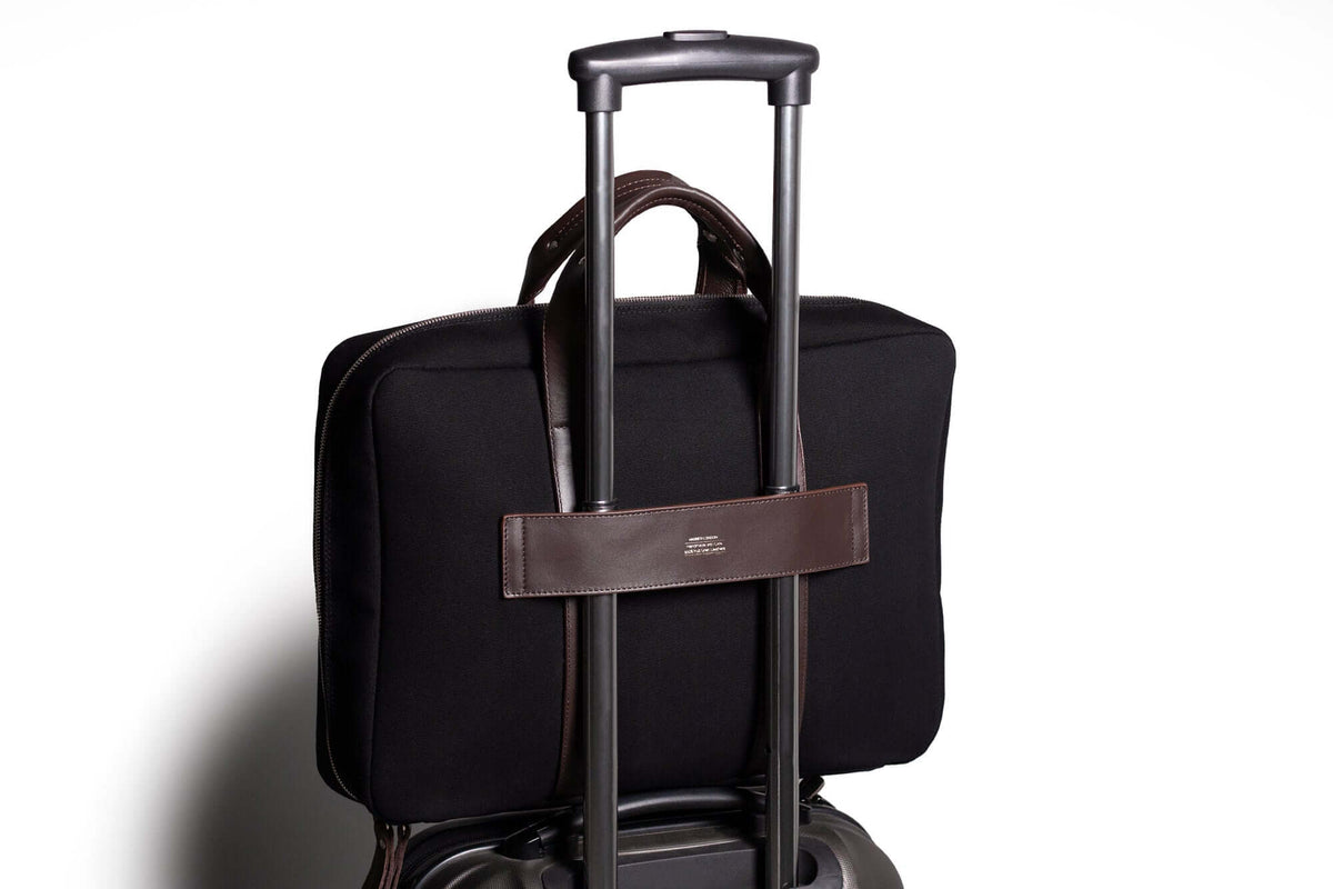 Rugged Laptop Briefcase Black Fabric / Brown Leather