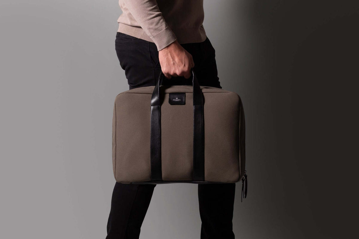 Rugged Laptop Briefcase Mocha Fabric / Black Leather