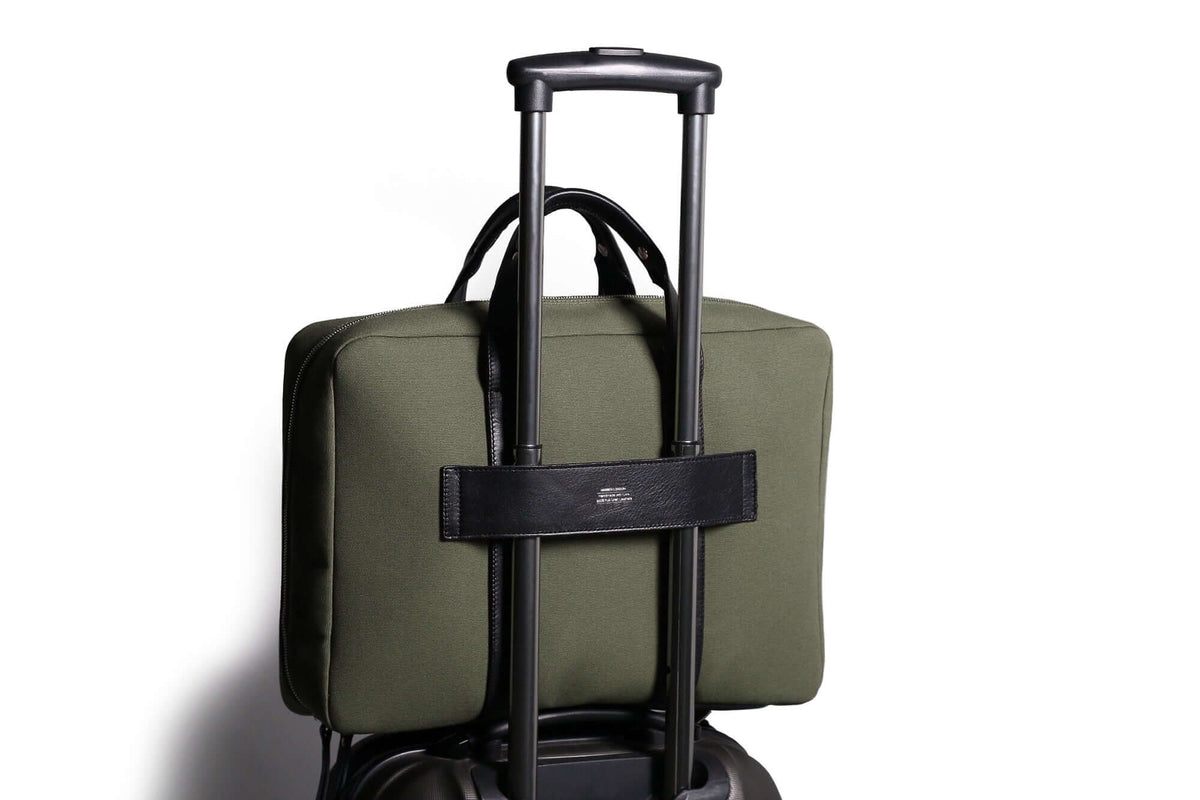Rugged Laptop Briefcase Olive Fabric / Black Leather