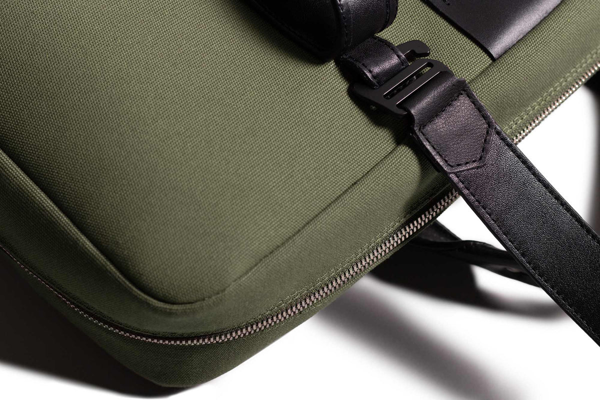 Rugged Laptop Briefcase Olive Fabric / Black Leather