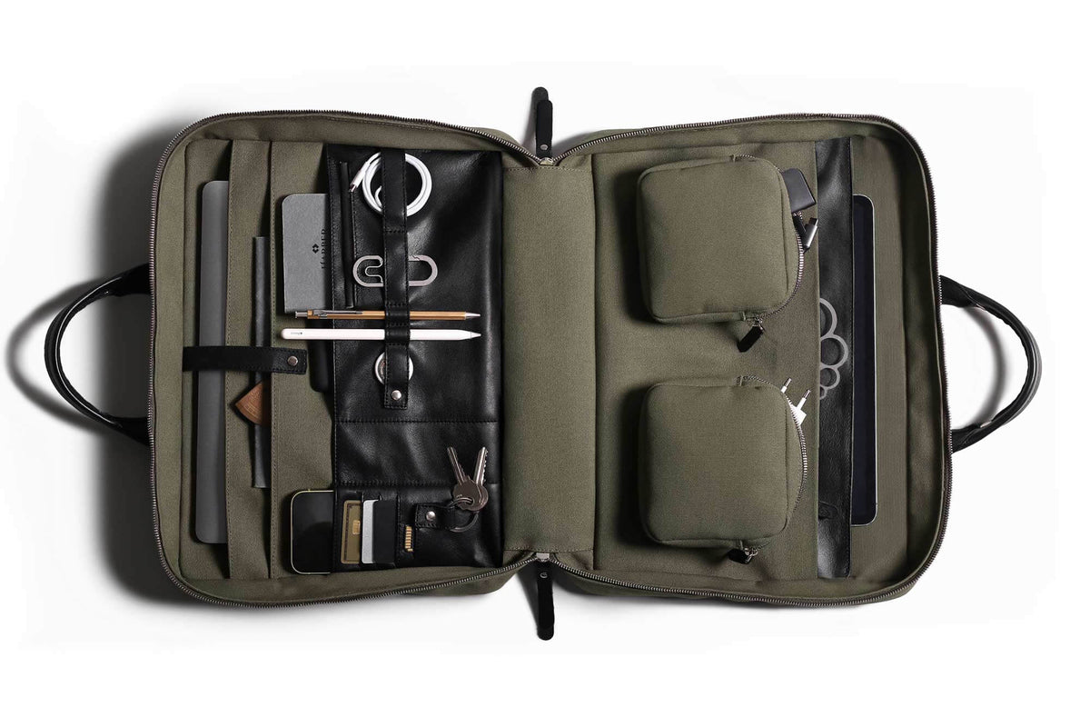 Rugged Laptop Briefcase Olive Fabric / Black Leather