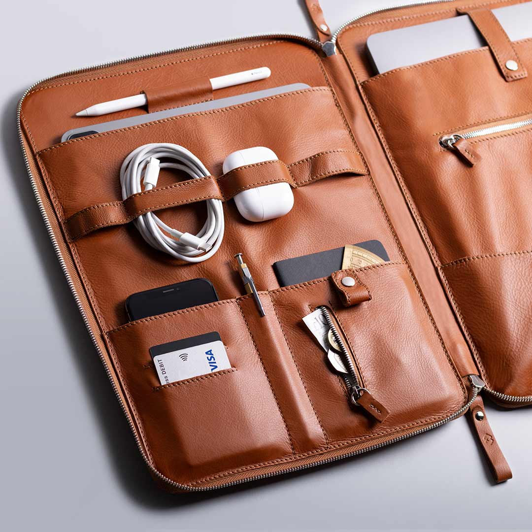 Premium leather organiser for laptop and iPad