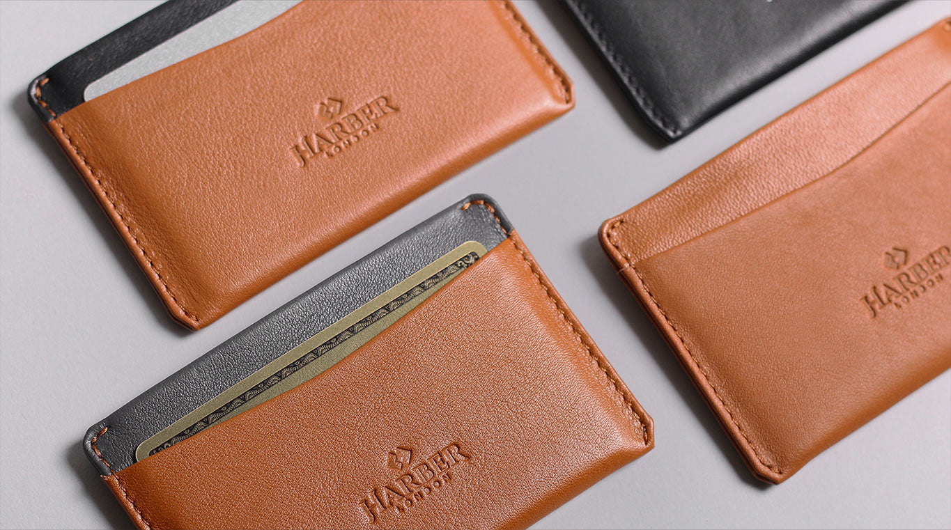 Minimalist Flatlay of slim leather card holders