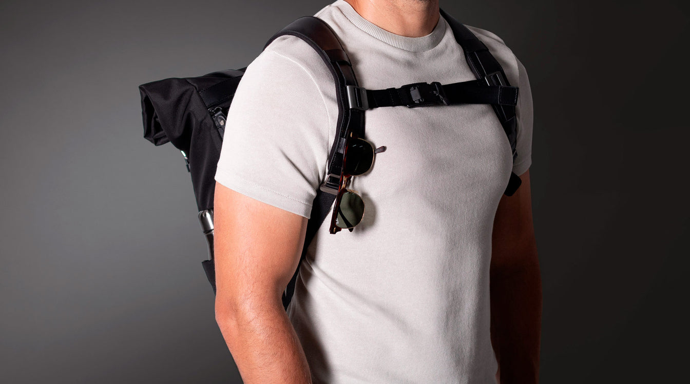 Sternum strap roll top backpack